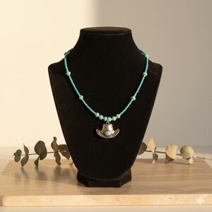 Chic Turquoise Necklace with Silver Cowboy Hat Pendant